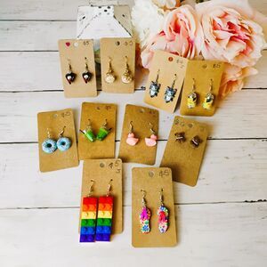 NEW 10 Pairs Novelty Funky 3D Earrings Beer, Flipflops, Cake, Lego Reseller Lot